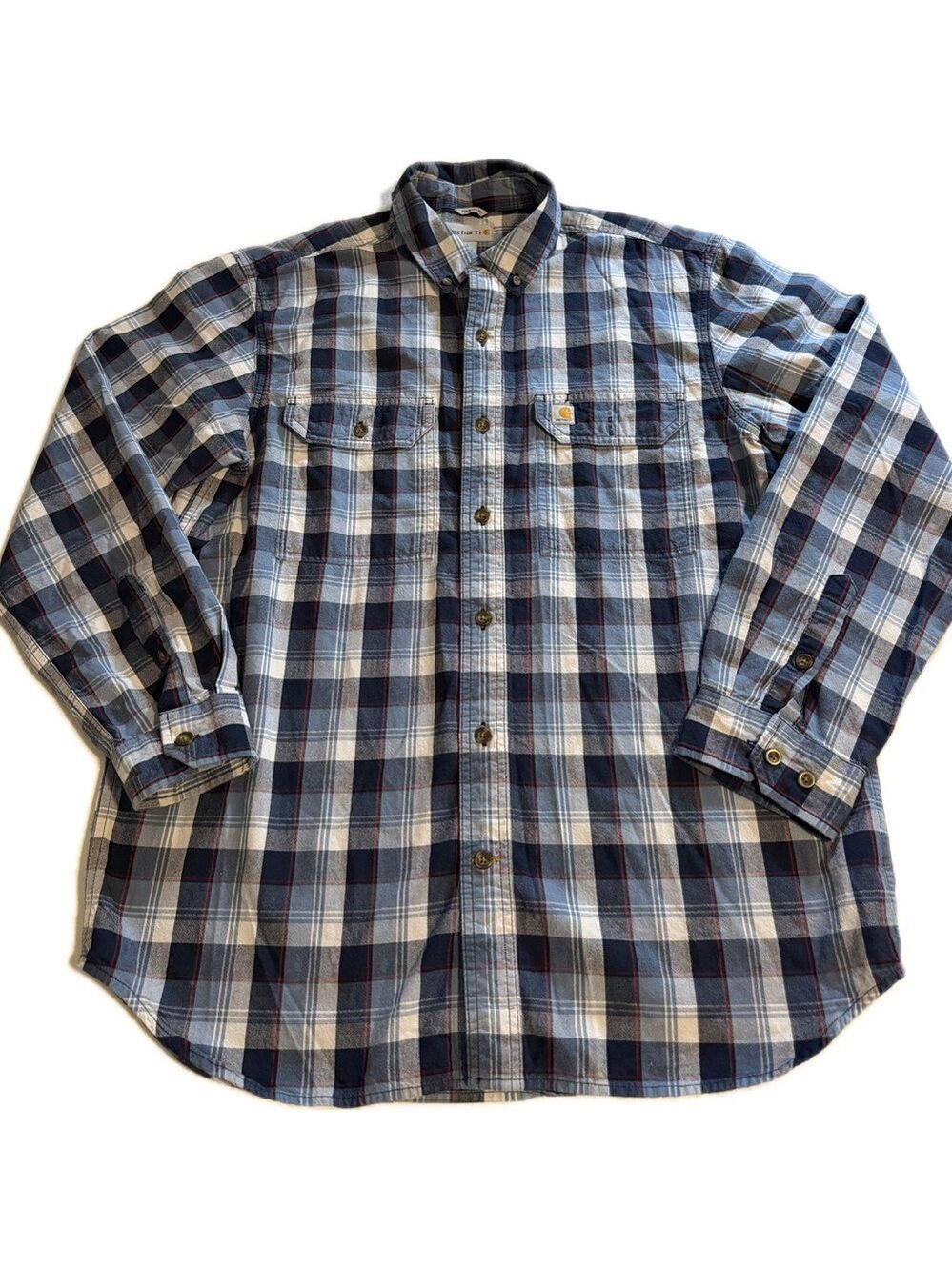 Carhartt Blue Plaid Button up Utility Work Wear Outdoors Construction Men’s L